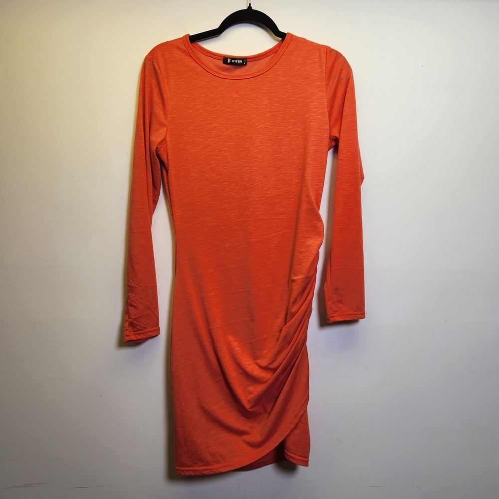 BTFBM Casual Crew Neck Long Sleeve Ruched Bodcon T-Shirt Dress Sz Med Autumn